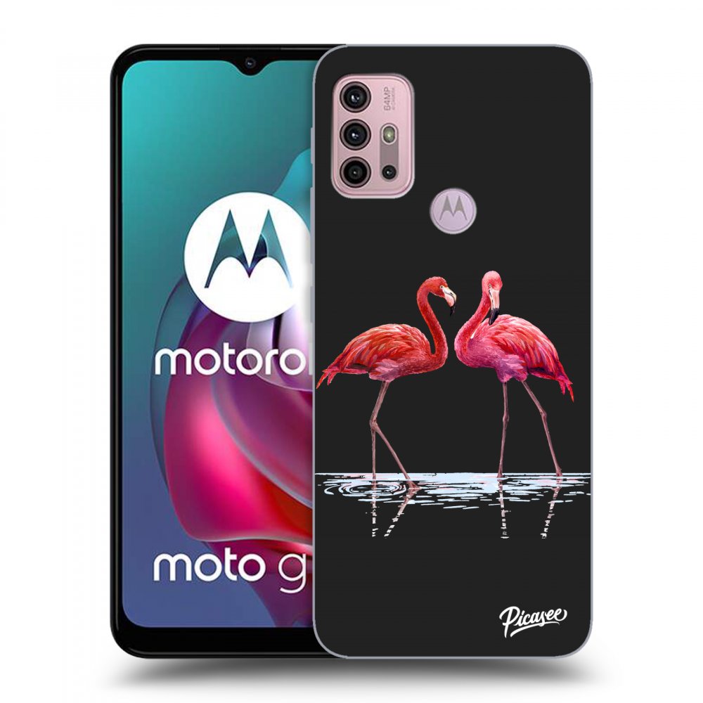 Picasee silikónový čierny obal pre Motorola Moto G30 - Flamingos couple