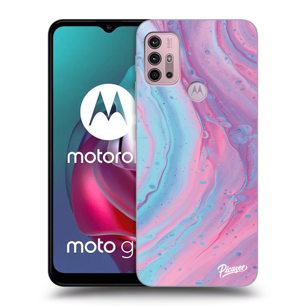 Picasee silikónový čierny obal pre Motorola Moto G30 - Pink liquid