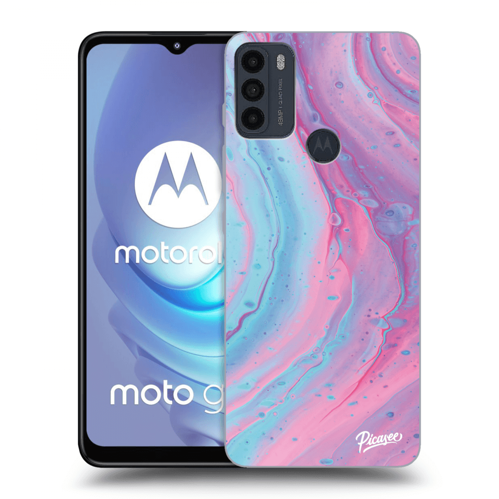 Picasee silikónový čierny obal pre Motorola Moto G50 - Pink liquid