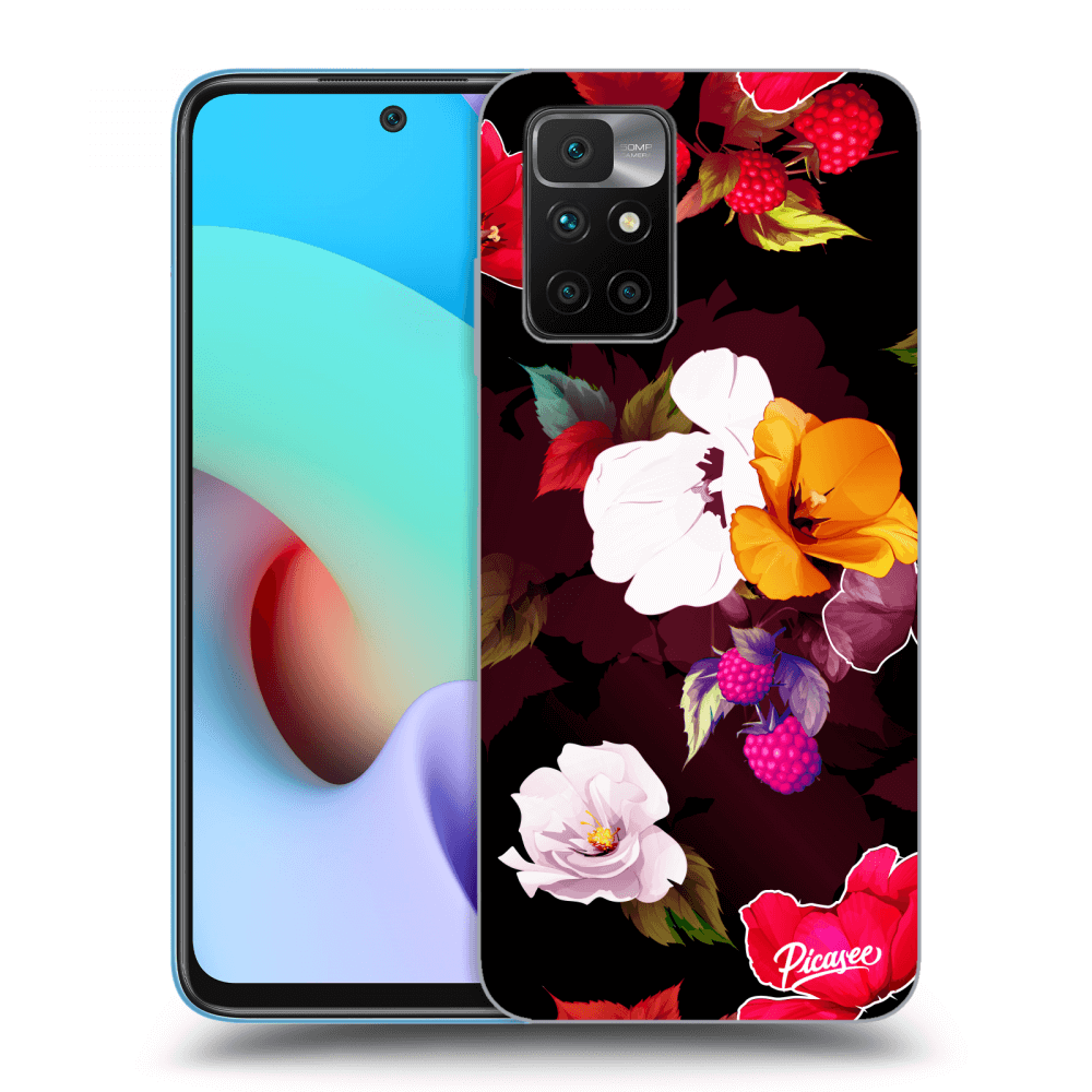 Picasee silikónový čierny obal pre Xiaomi Redmi 10 - Flowers and Berries