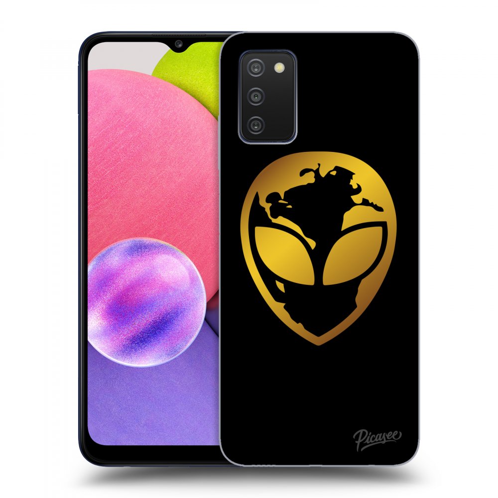 Picasee ULTIMATE CASE pro Samsung Galaxy A03s A037G - EARTH - Gold Alien 3.0