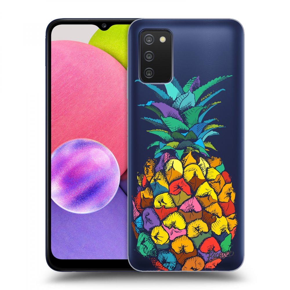 Picasee silikónový prehľadný obal pre Samsung Galaxy A03s A037G - Pineapple