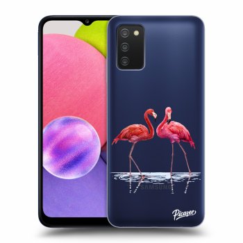 Picasee silikónový prehľadný obal pre Samsung Galaxy A03s A037G - Flamingos couple