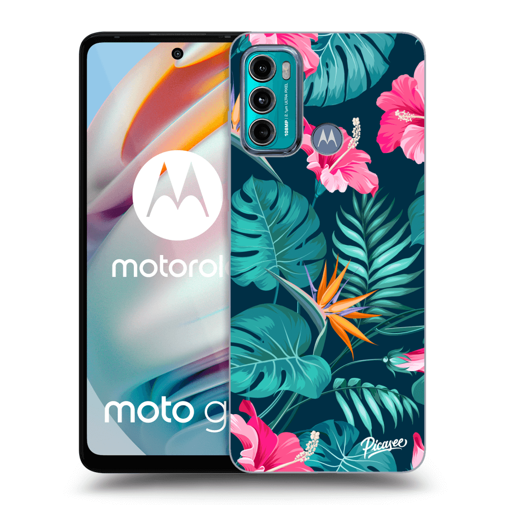 Picasee silikónový čierny obal pre Motorola Moto G60 - Pink Monstera
