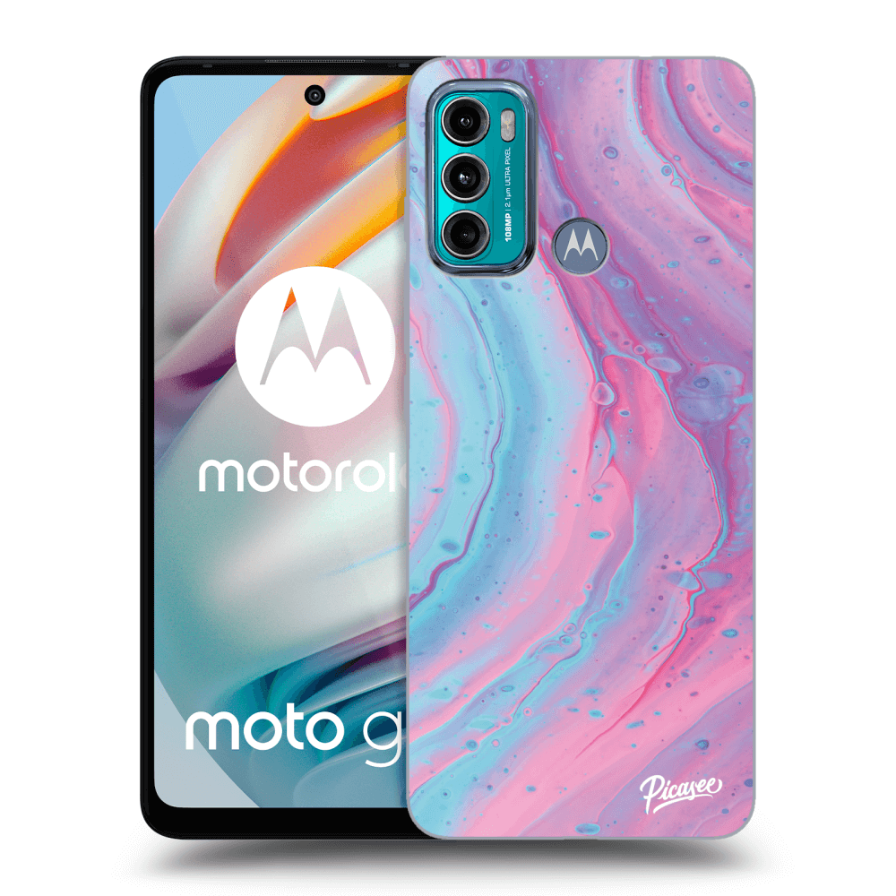 Picasee silikónový čierny obal pre Motorola Moto G60 - Pink liquid