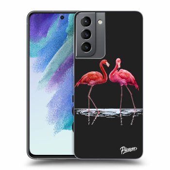 Picasee silikónový čierny obal pre Samsung Galaxy S21 FE 5G - Flamingos couple