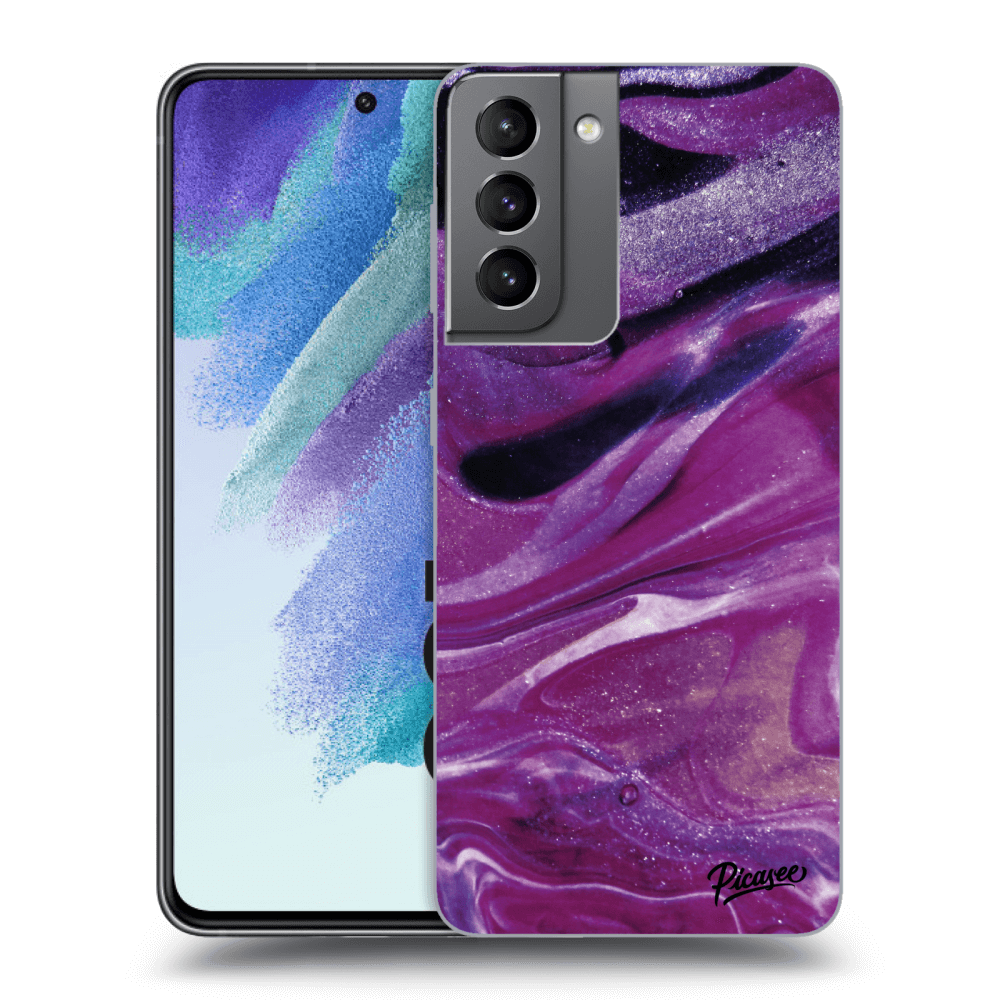 Picasee silikónový čierny obal pre Samsung Galaxy S21 FE 5G - Purple glitter