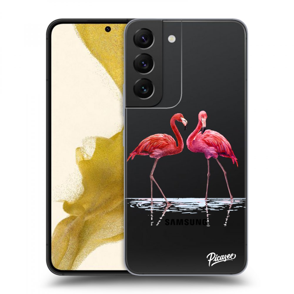 Picasee silikónový prehľadný obal pre Samsung Galaxy S22 5G - Flamingos couple