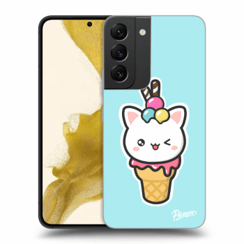 Picasee silikónový čierny obal pre Samsung Galaxy S22 5G - Ice Cream Cat