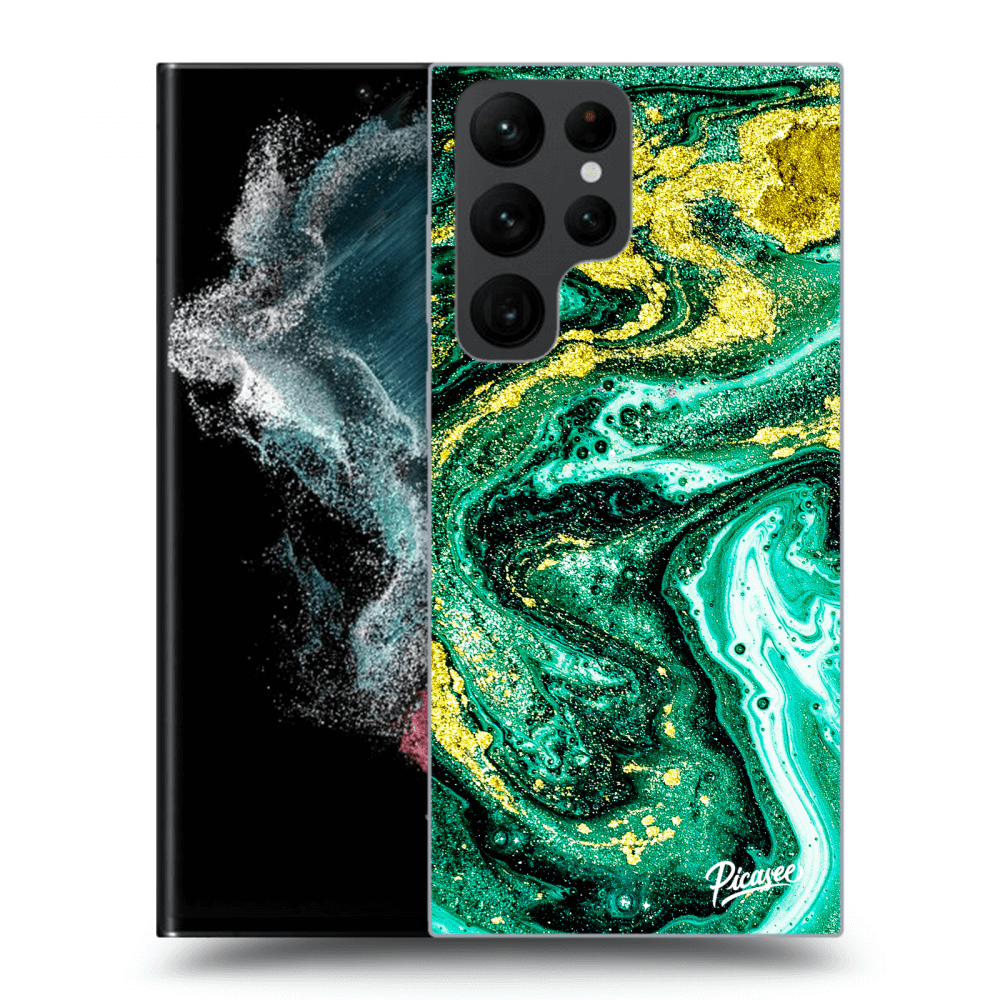 Picasee silikónový prehľadný obal pre Samsung Galaxy S22 Ultra 5G - Green Gold