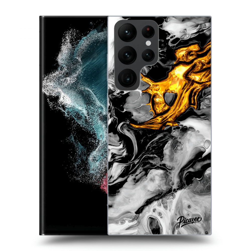 Picasee silikónový prehľadný obal pre Samsung Galaxy S22 Ultra 5G - Black Gold 2