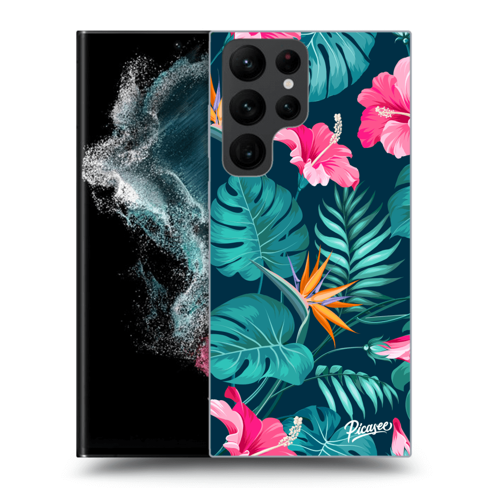 Picasee silikónový prehľadný obal pre Samsung Galaxy S22 Ultra 5G - Pink Monstera