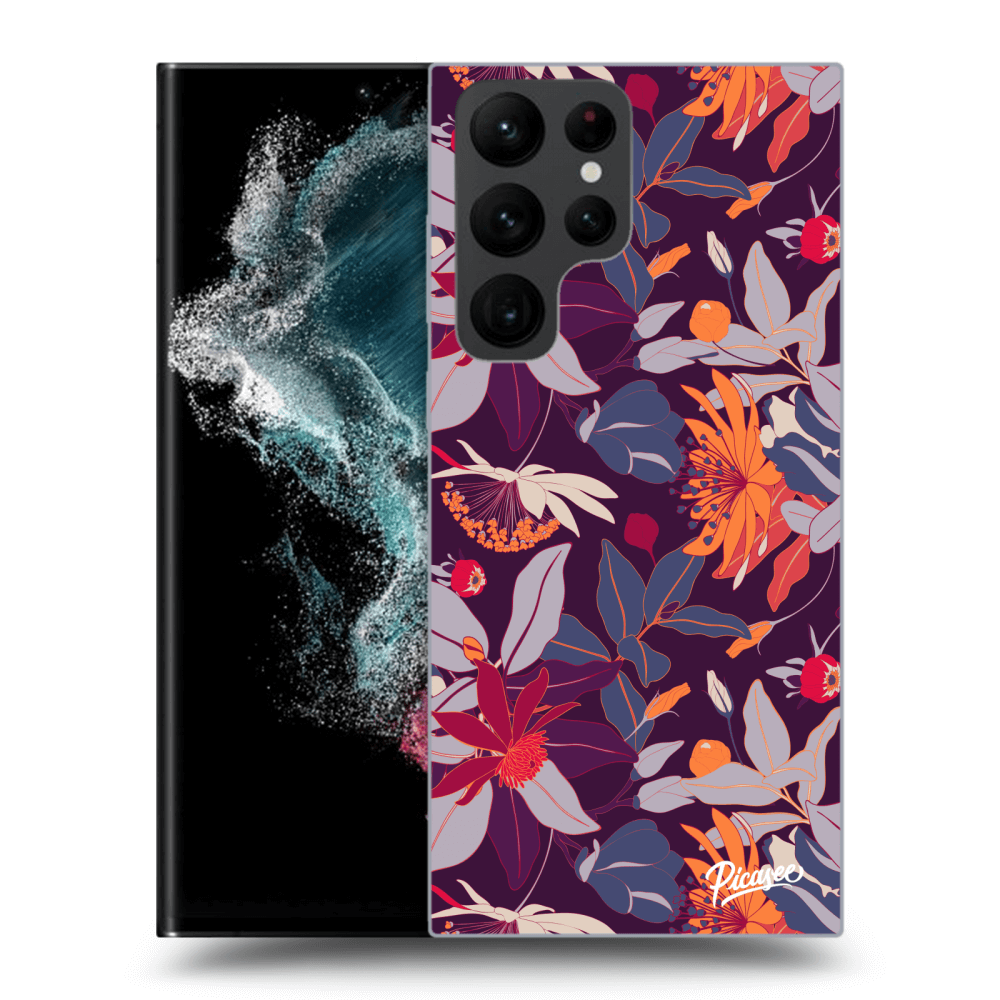Picasee silikónový prehľadný obal pre Samsung Galaxy S22 Ultra 5G - Purple Leaf