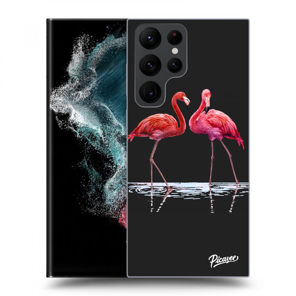 Picasee silikónový čierny obal pre Samsung Galaxy S22 Ultra 5G - Flamingos pár