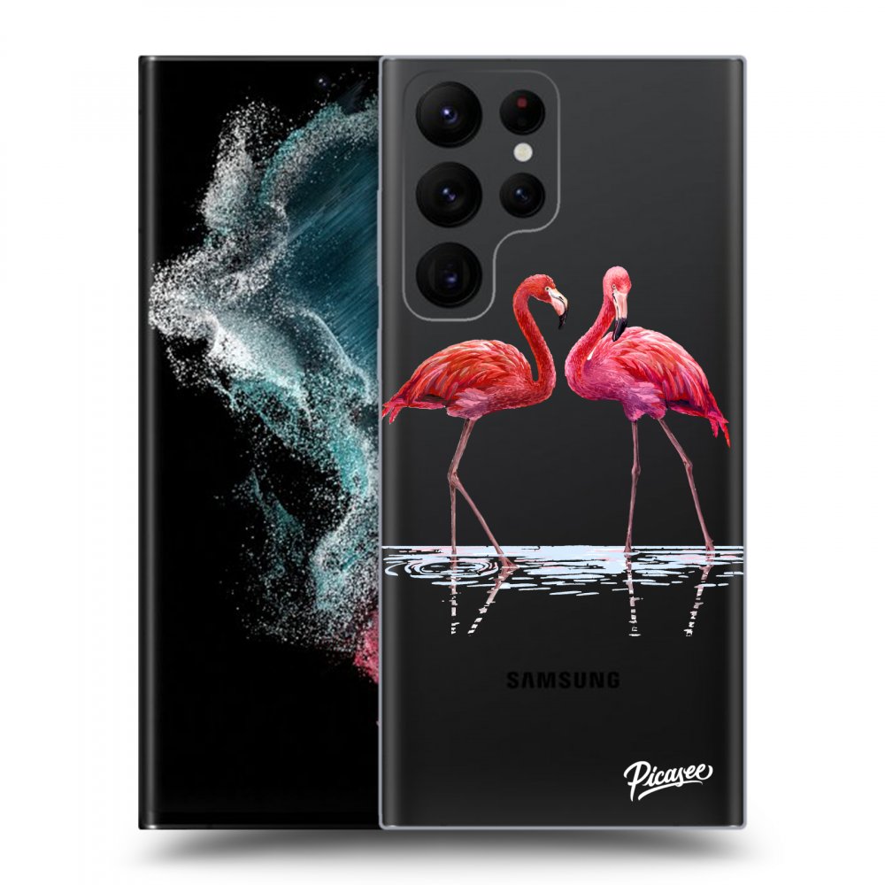 Picasee silikónový prehľadný obal pre Samsung Galaxy S22 Ultra 5G - Flamingos pár