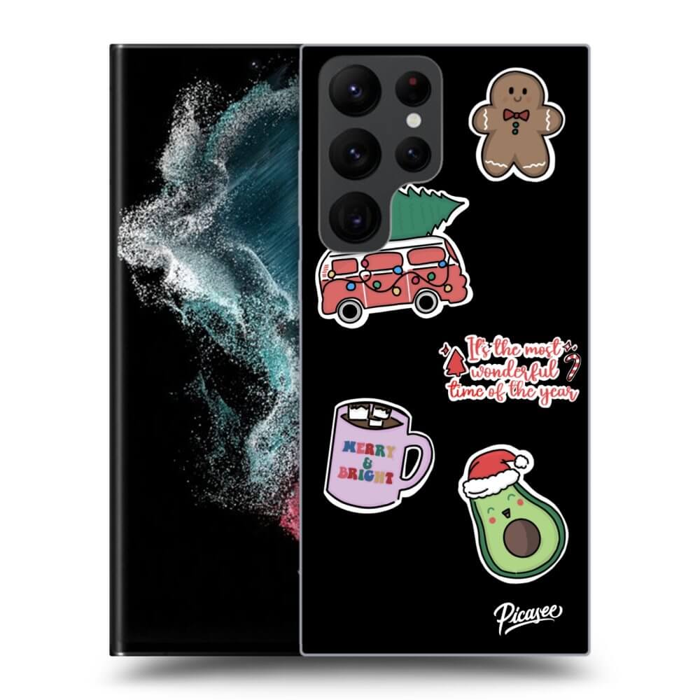 Picasee silikónový čierny obal pre Samsung Galaxy S22 Ultra 5G - Christmas Stickers