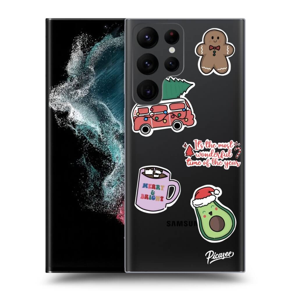 Picasee silikónový prehľadný obal pre Samsung Galaxy S22 Ultra 5G - Christmas Stickers