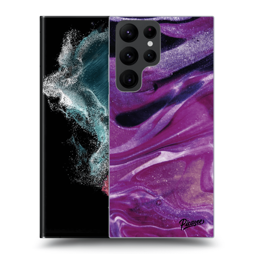 Picasee silikónový prehľadný obal pre Samsung Galaxy S22 Ultra 5G - Purple glitter