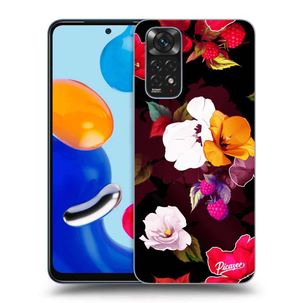 Picasee silikónový čierny obal pre Xiaomi Redmi Note 11 - Flowers and Berries