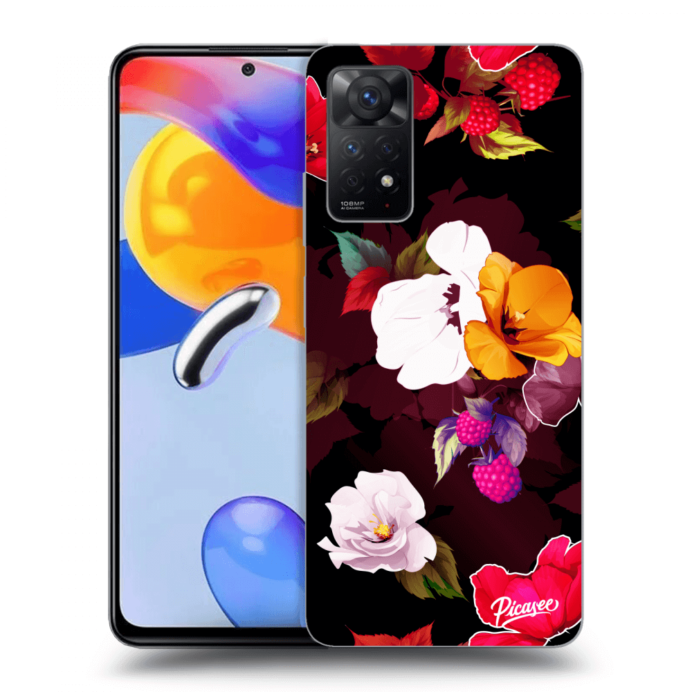 Picasee silikónový čierny obal pre Xiaomi Redmi Note 11 Pro - Flowers and Berries