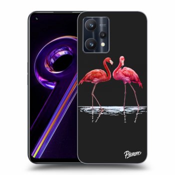 Picasee silikónový čierny obal pre Realme 9 Pro 5G - Flamingos couple