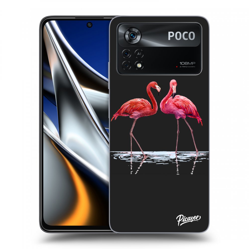 Picasee silikónový čierny obal pre Xiaomi Poco X4 Pro 5G - Flamingos couple