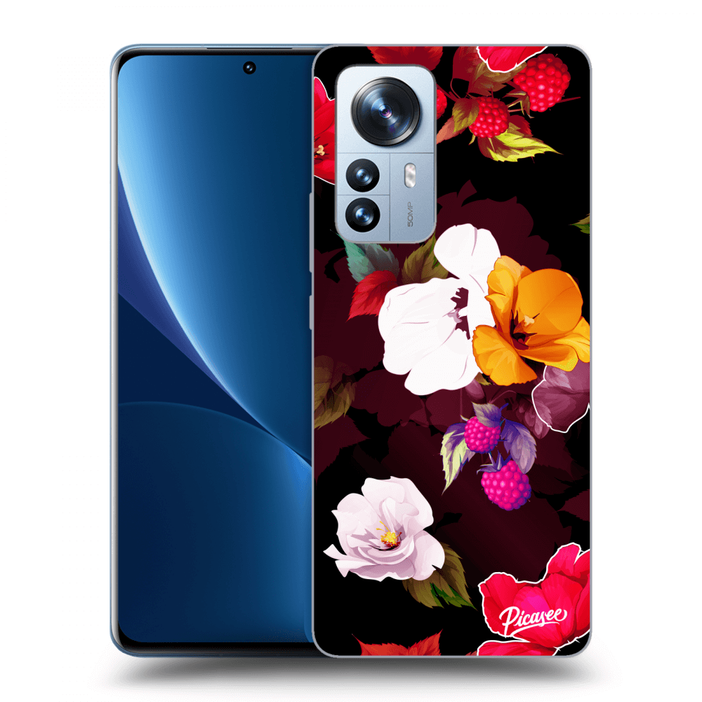 Picasee silikónový čierny obal pre Xiaomi 12 Pro - Flowers and Berries