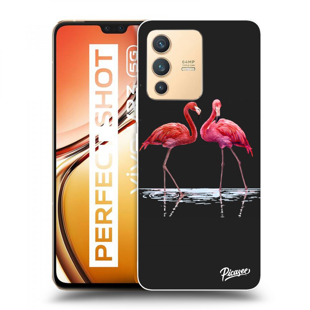 Picasee silikónový čierny obal pre Vivo V23 5G - Flamingos couple