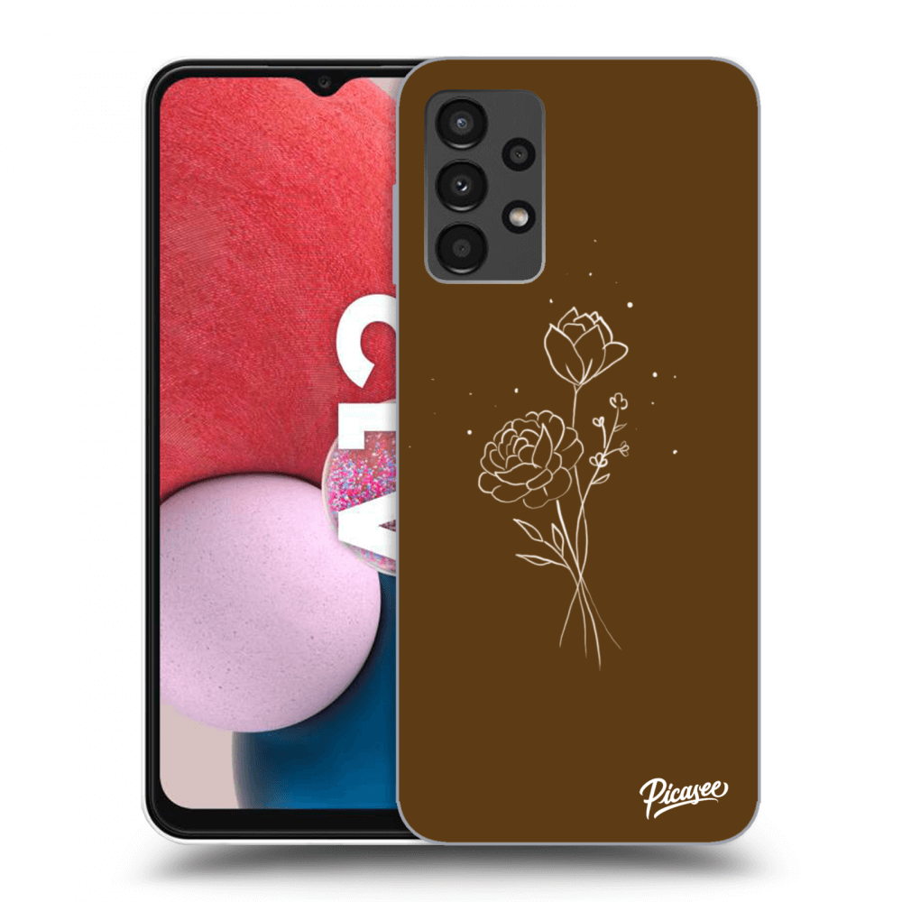 Picasee silikónový čierny obal pre Samsung Galaxy A13 4G A135 - Brown flowers