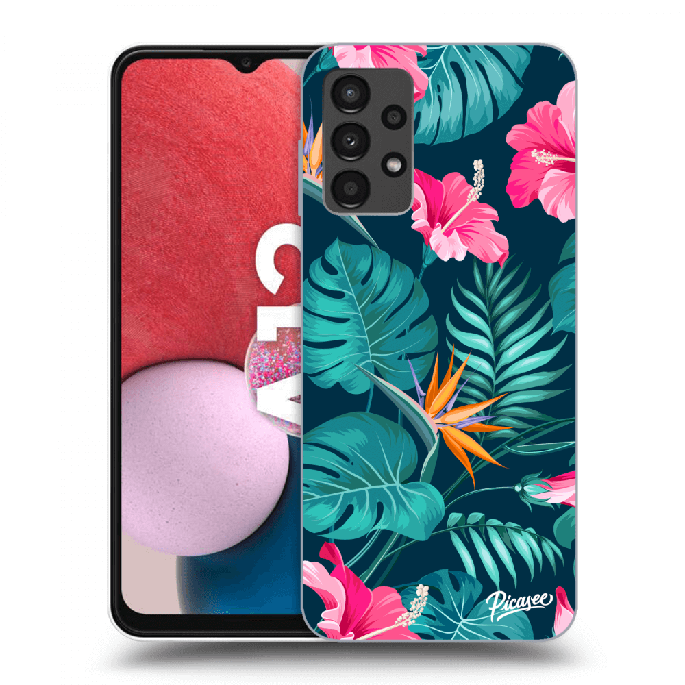 Picasee silikónový prehľadný obal pre Samsung Galaxy A13 4G A135 - Pink Monstera