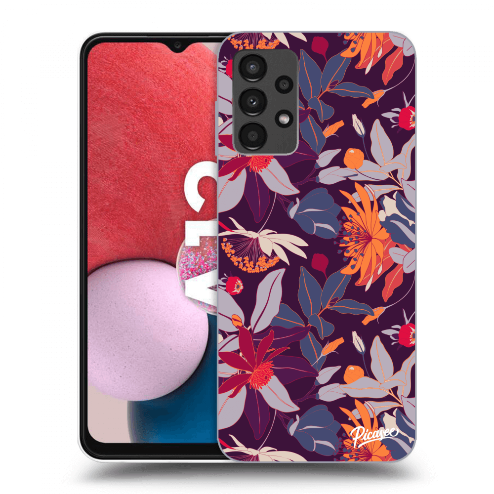 Picasee silikónový prehľadný obal pre Samsung Galaxy A13 4G A135 - Purple Leaf