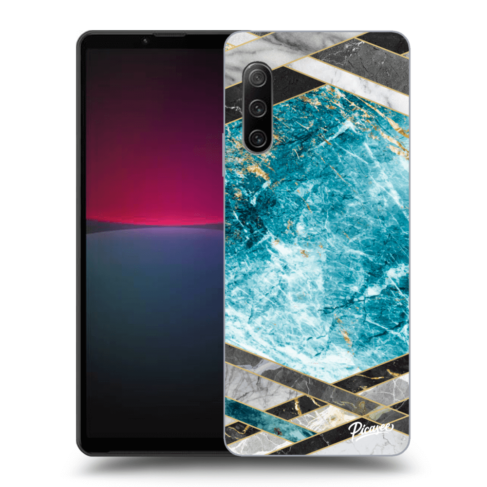 Picasee silikónový čierny obal pre Sony Xperia 10 IV 5G - Blue geometry
