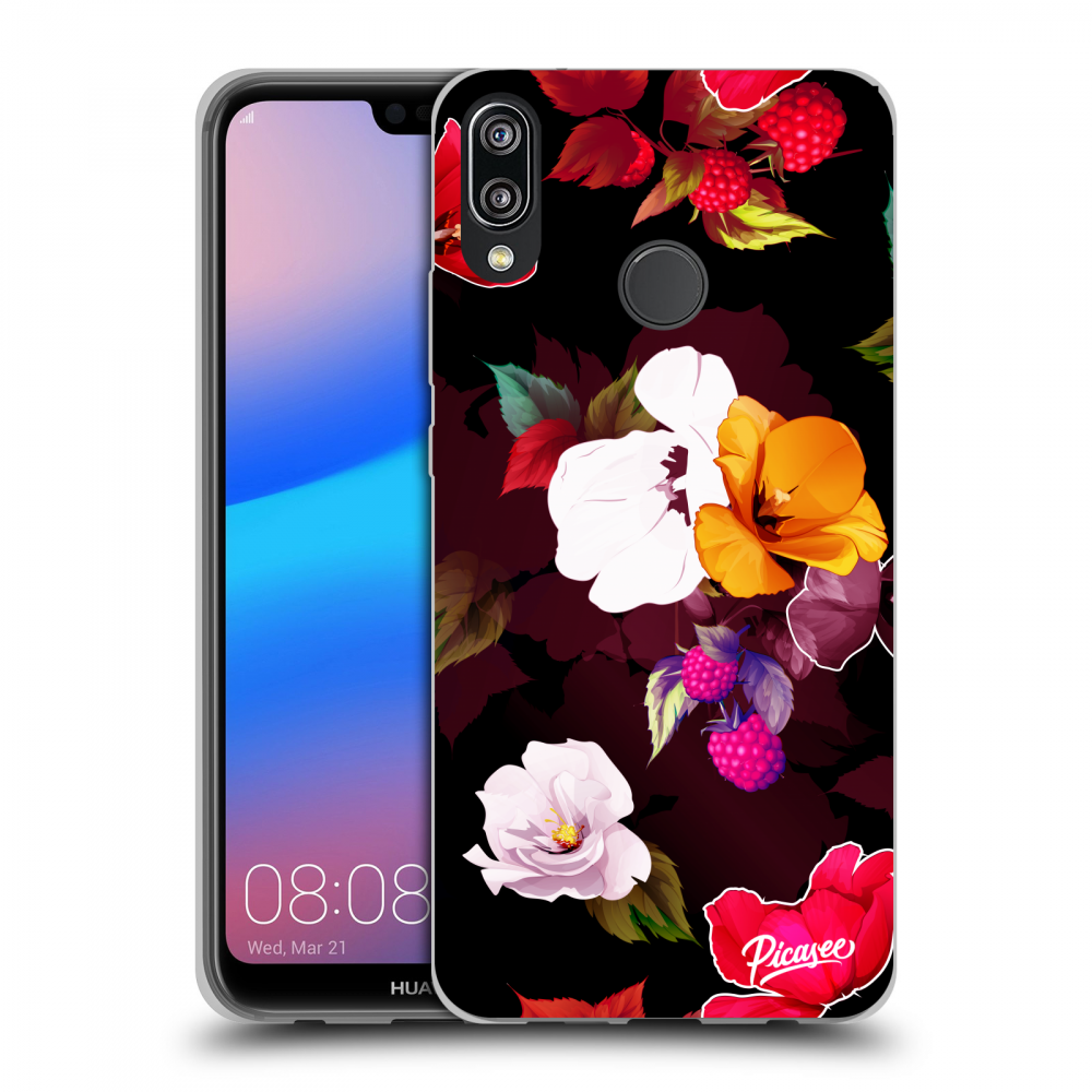 Picasee silikónový čierny obal pre Huawei P20 Lite - Flowers and Berries