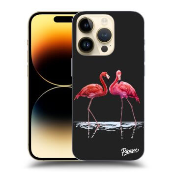 Picasee silikónový čierny obal pre Apple iPhone 14 Pro - Flamingos couple