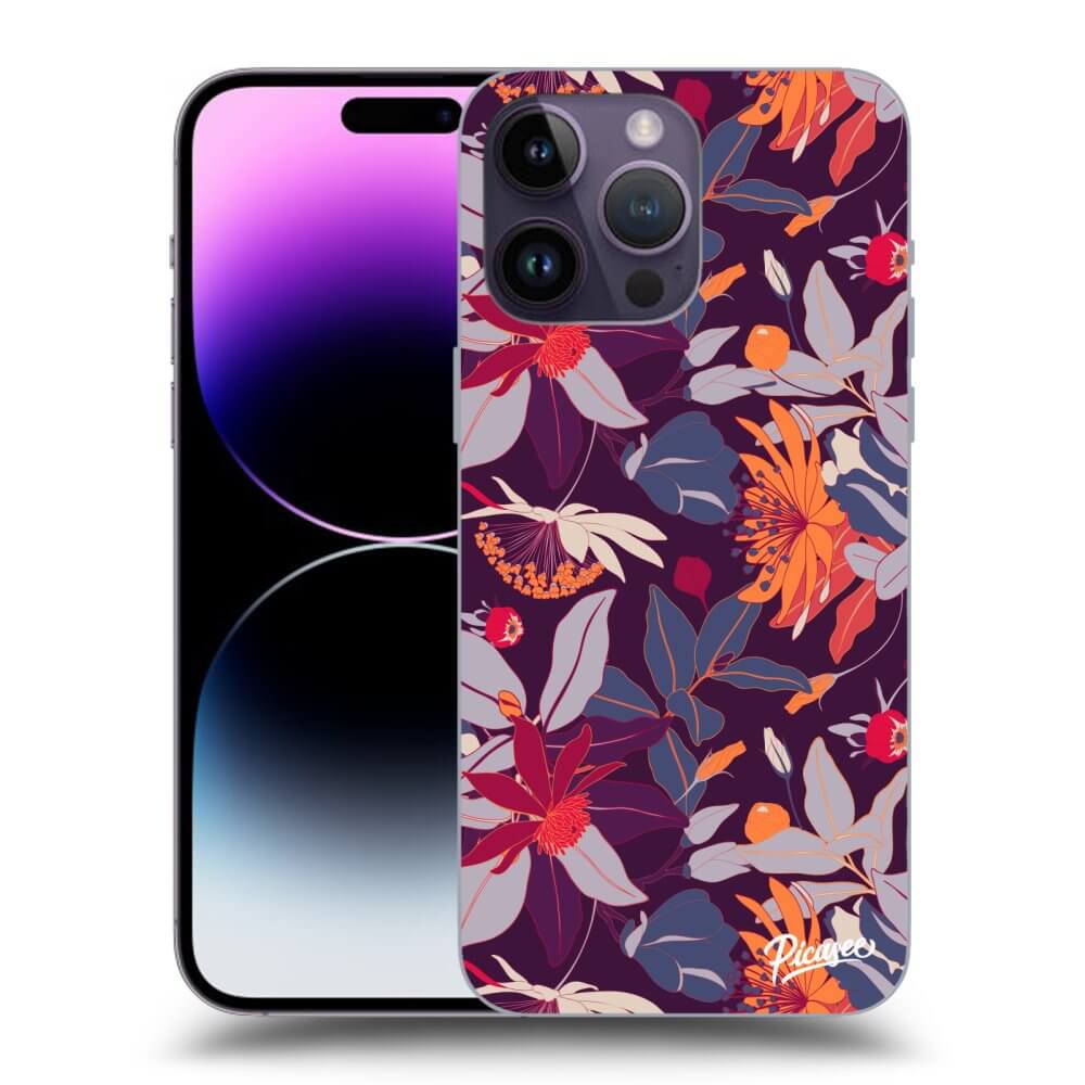 Picasee silikónový čierny obal pre Apple iPhone 14 Pro Max - Purple Leaf