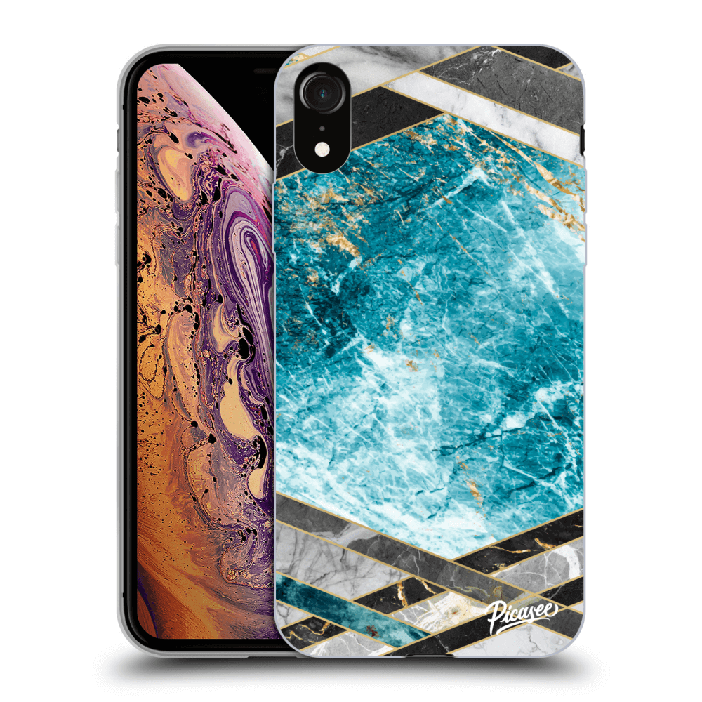 Picasee silikónový čierny obal pre Apple iPhone XR - Blue geometry