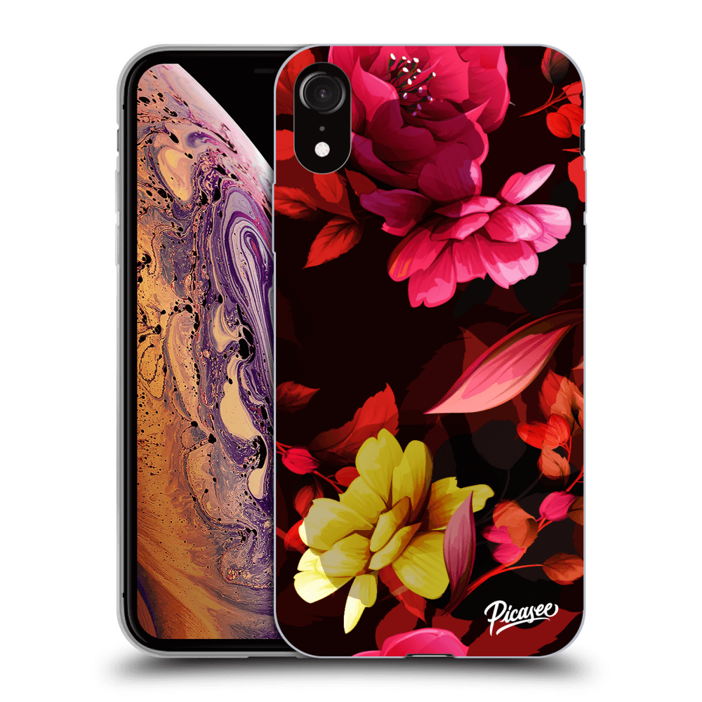 Picasee silikónový čierny obal pre Apple iPhone XR - Dark Peonny