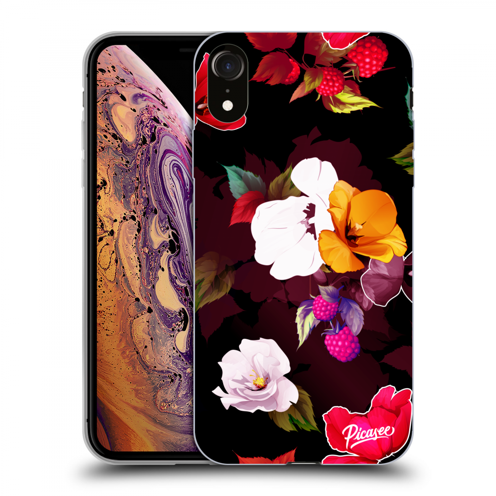 Picasee silikónový čierny obal pre Apple iPhone XR - Flowers and Berries
