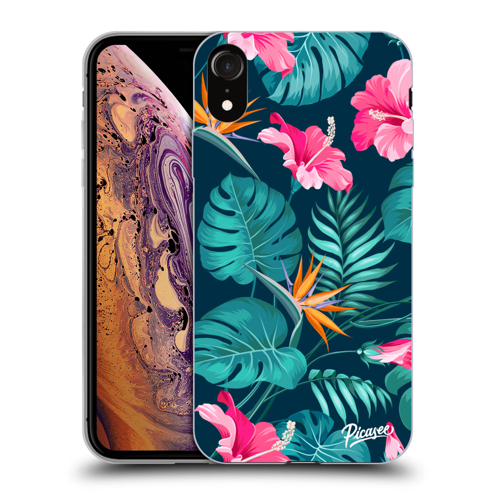 Picasee silikónový čierny obal pre Apple iPhone XR - Pink Monstera