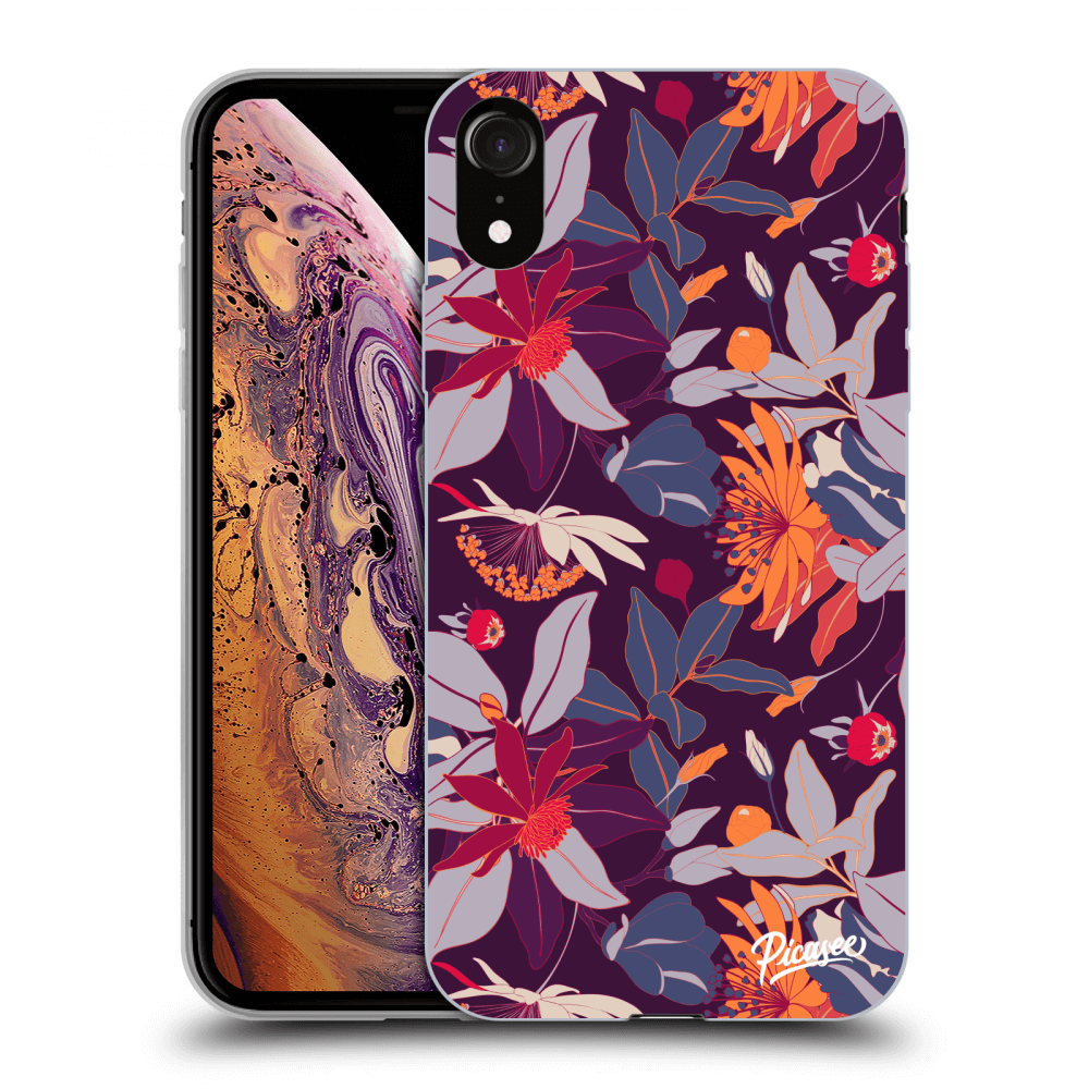 Picasee silikónový čierny obal pre Apple iPhone XR - Purple Leaf