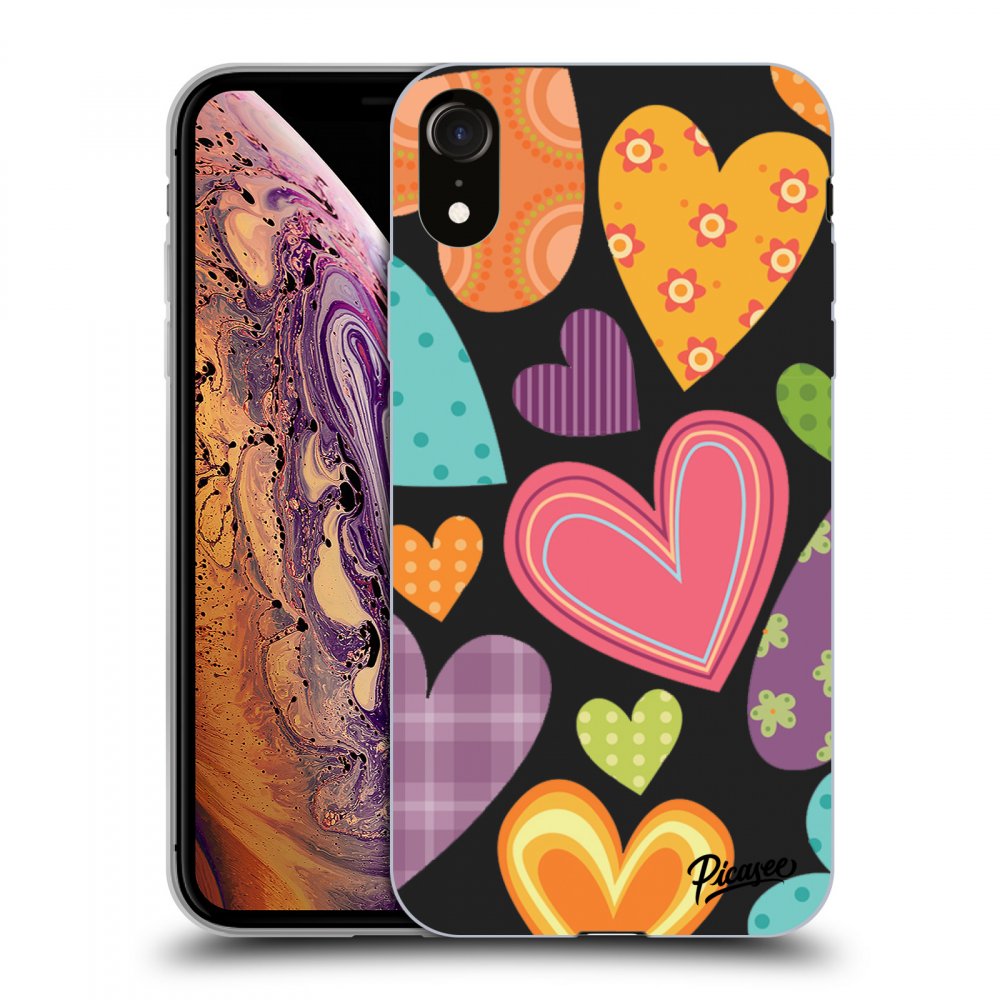 Picasee silikónový čierny obal pre Apple iPhone XR - Colored heart