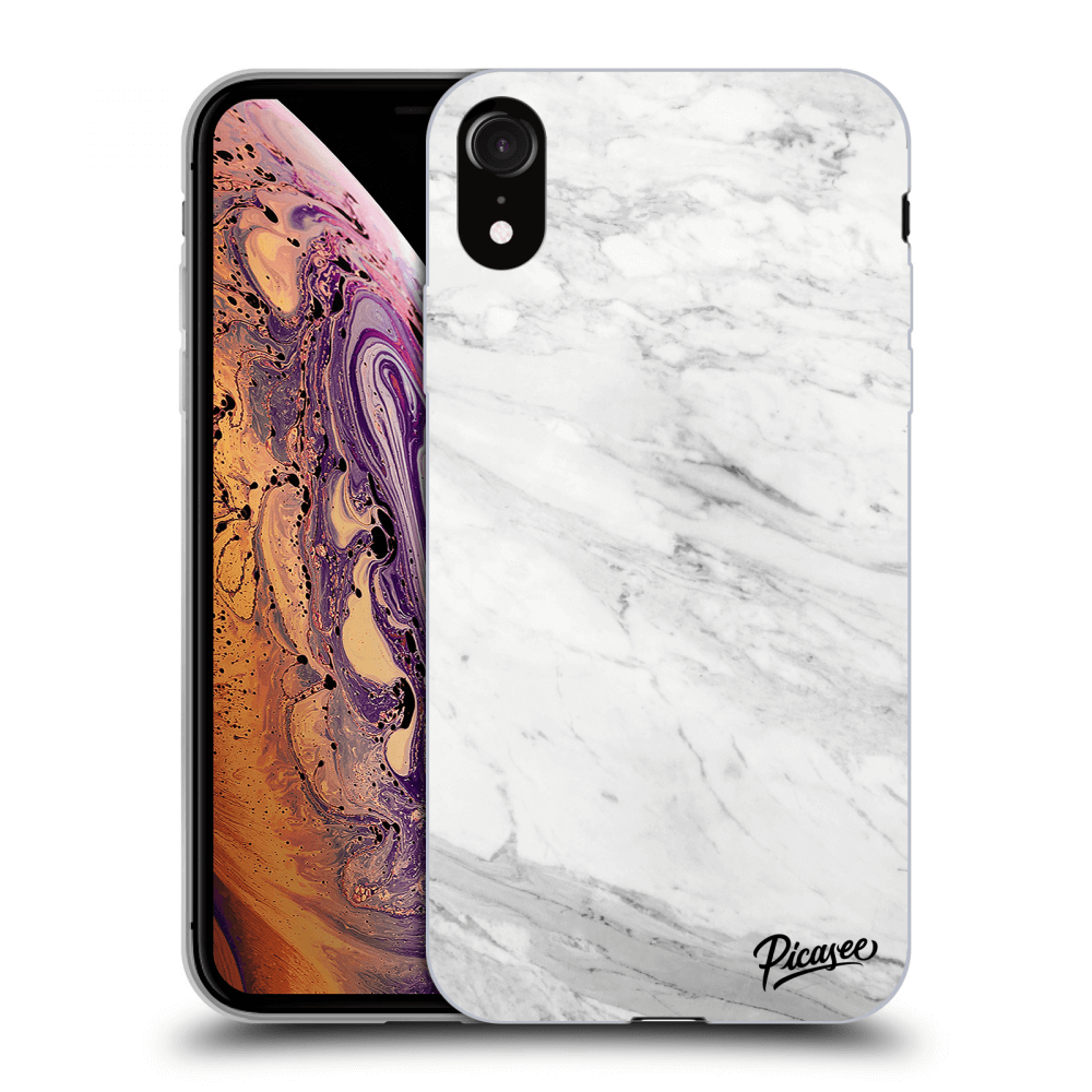 Picasee silikónový čierny obal pre Apple iPhone XR - White marble