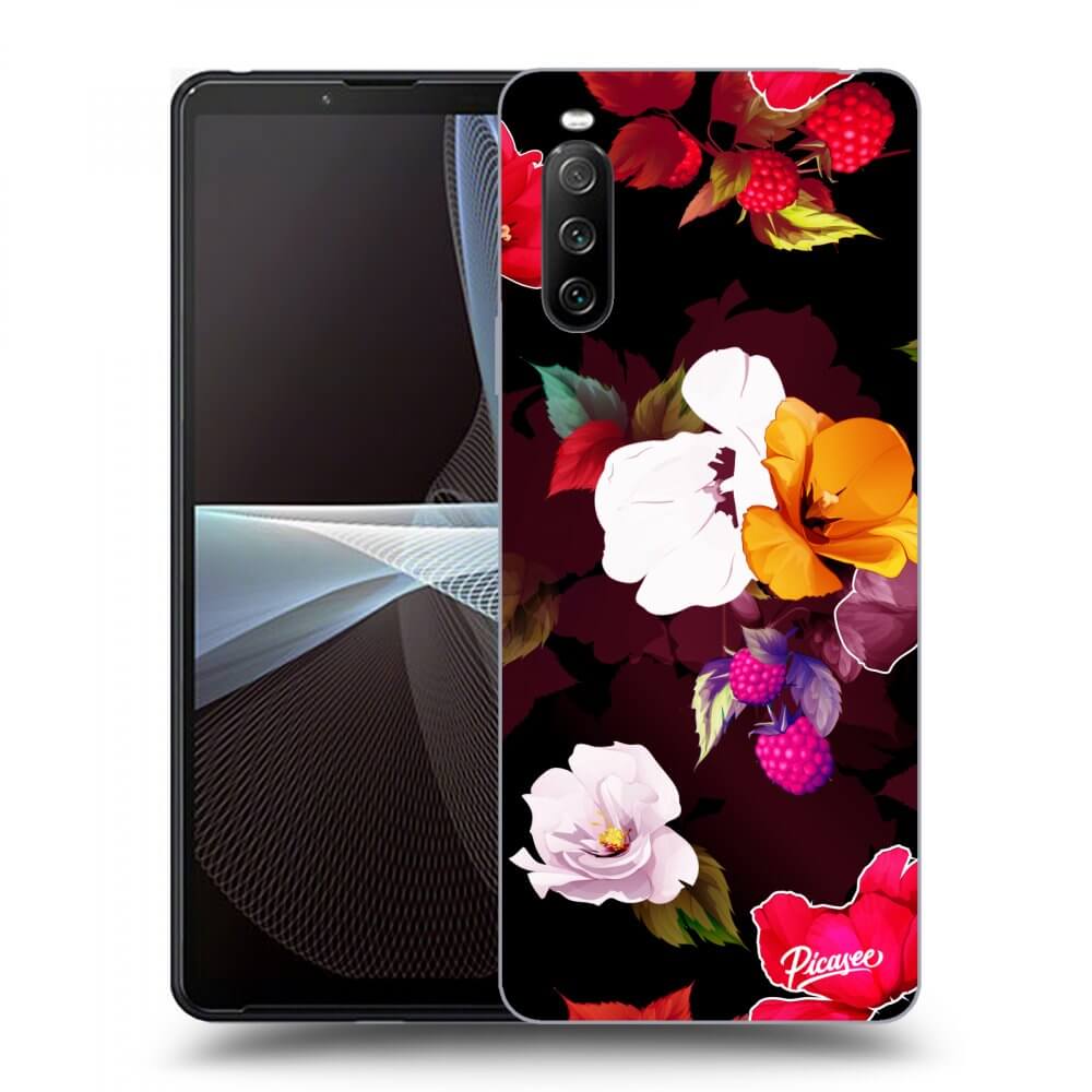 Picasee silikónový čierny obal pre Sony Xperia 10 III - Flowers and Berries