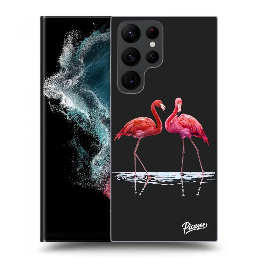 Picasee silikónový čierny obal pre Samsung Galaxy S23 Ultra 5G - Flamingos pár