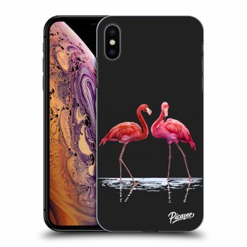Picasee silikónový čierny obal pre Apple iPhone XS Max - Flamingos couple