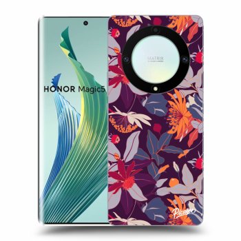 Picasee silikónový prehľadný obal pre Honor Magic5 Lite 5G - Purple Leaf