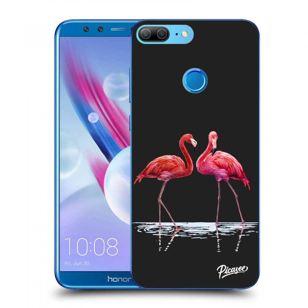 Picasee silikónový čierny obal pre Honor 9 Lite - Flamingos couple