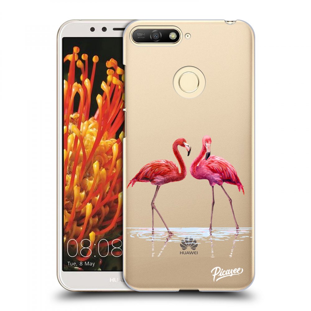 Picasee silikónový prehľadný obal pre Huawei Y6 Prime 2018 - Flamingos couple