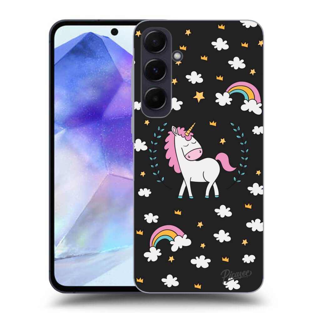 Picasee silikónový čierny obal pre Samsung Galaxy A55 5G A556B - Unicorn hviezdne nebo