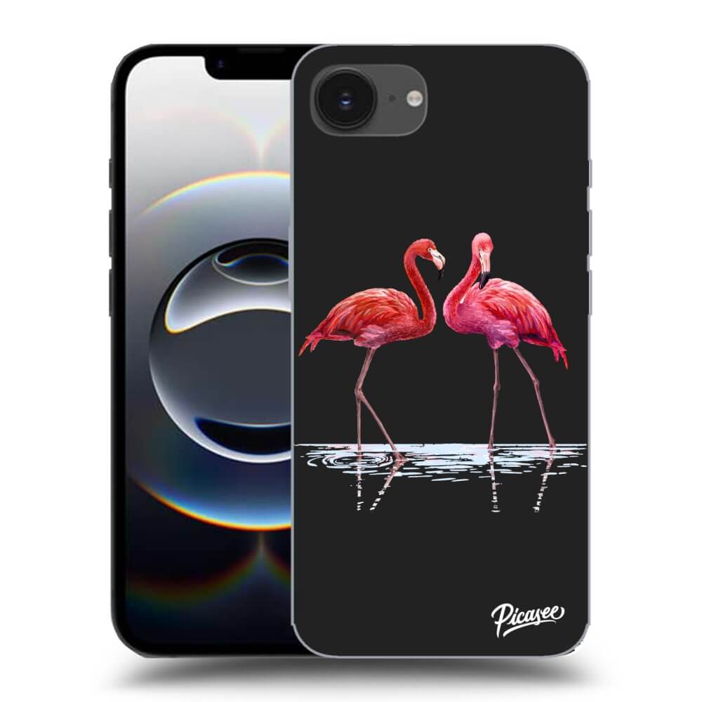 Picasee silikónový čierny obal pre Apple iPhone 16e - Flamingos pár